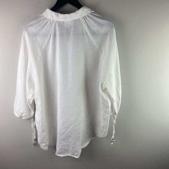 Sundays by We Are Sundays Linen Top Ivory Size M “ Fisher Shirt” 3/4 Sleeve New - Picture 6 of 7